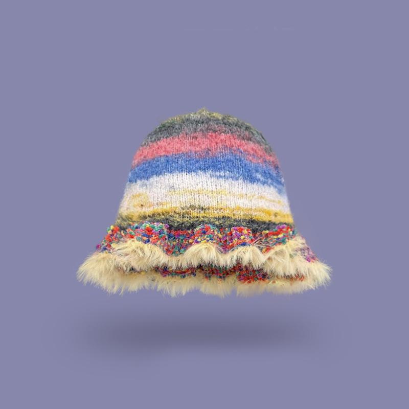 Style Versatile Hat Oil Painting Color Tone Warm Knitted Fisherman Hatscaps
