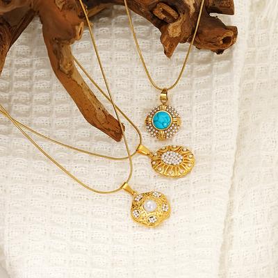 Premium Stainless Steel Necklace Female Turquoise Pearl Personalized Light Luxury Pendant Titanium Steel Necklace