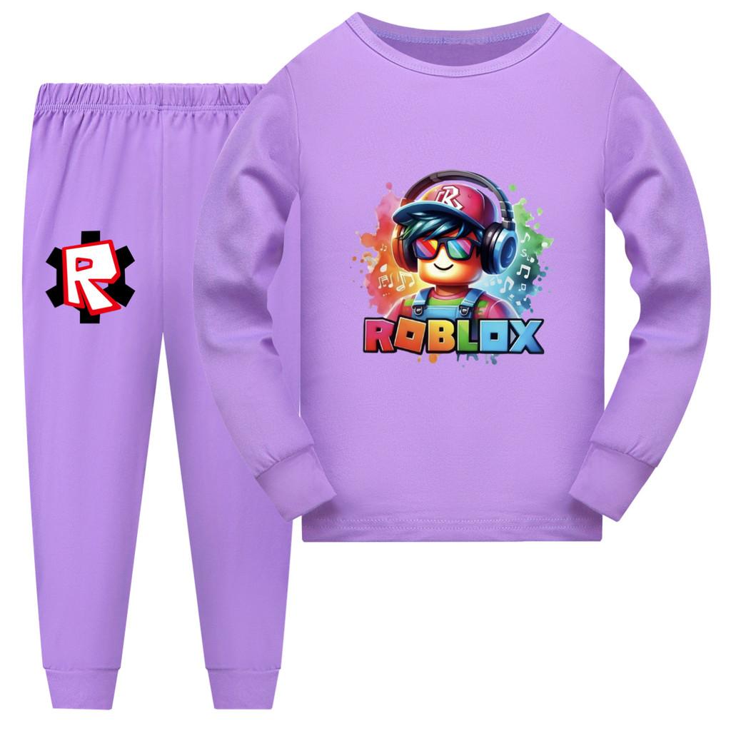 

5528 Детский комплект пижамы с принтом Roblox, длинный рукав, топ и штаны, одежда для сна 110cm фиолетовый