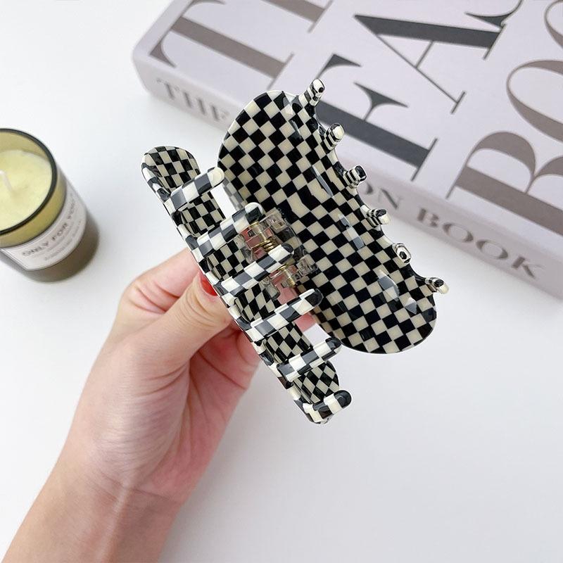 European And American Plaid Series Black And White Acetate Hair Clip Handmade Vintage Headwear For Women