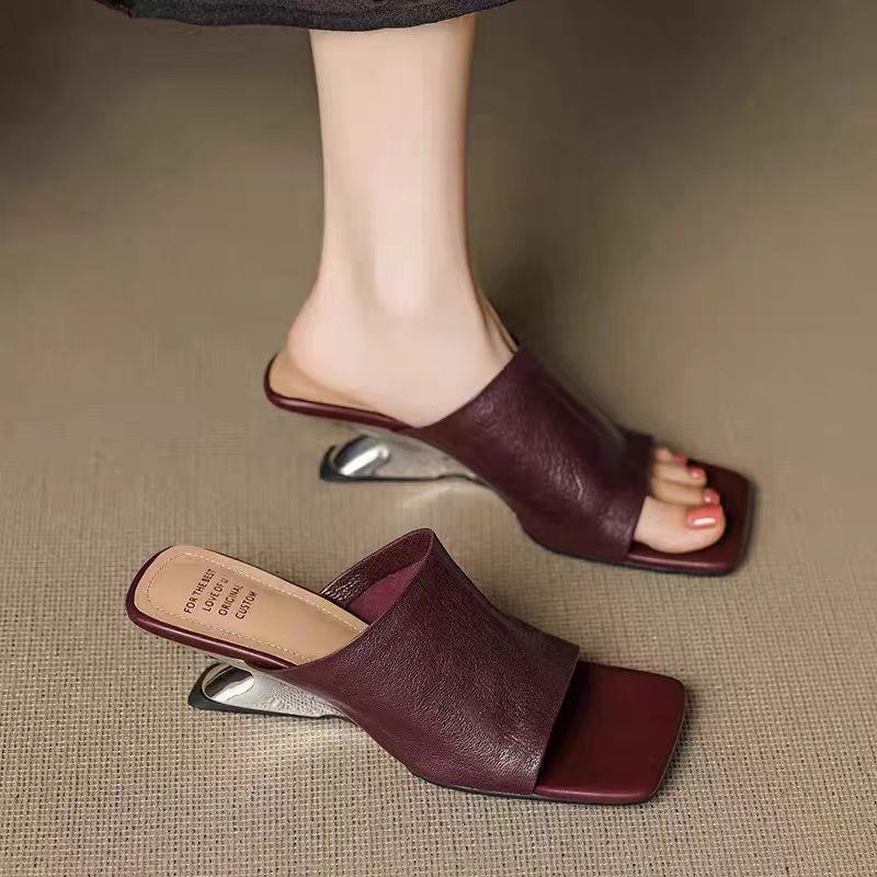 Elegant Women Slippers High Heels Sandals New Trend Heeled Shoes 2025 Summer Dress Woman Pumps Casual Slides Flip-flops