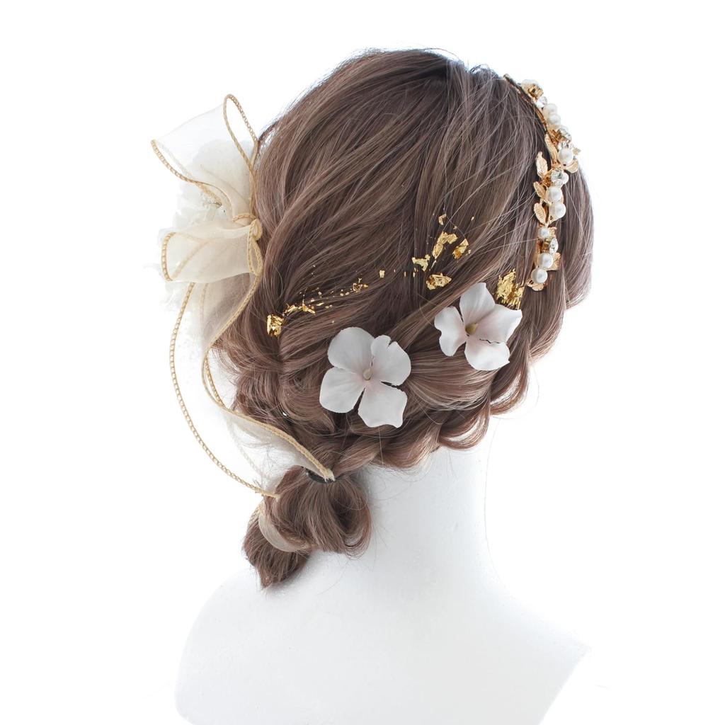 [LALALA Beauty Flowers] Gorgeous Hair Accessory Perfect for Coming-of-age Ceremonies and Graduations (beige) 2600LL