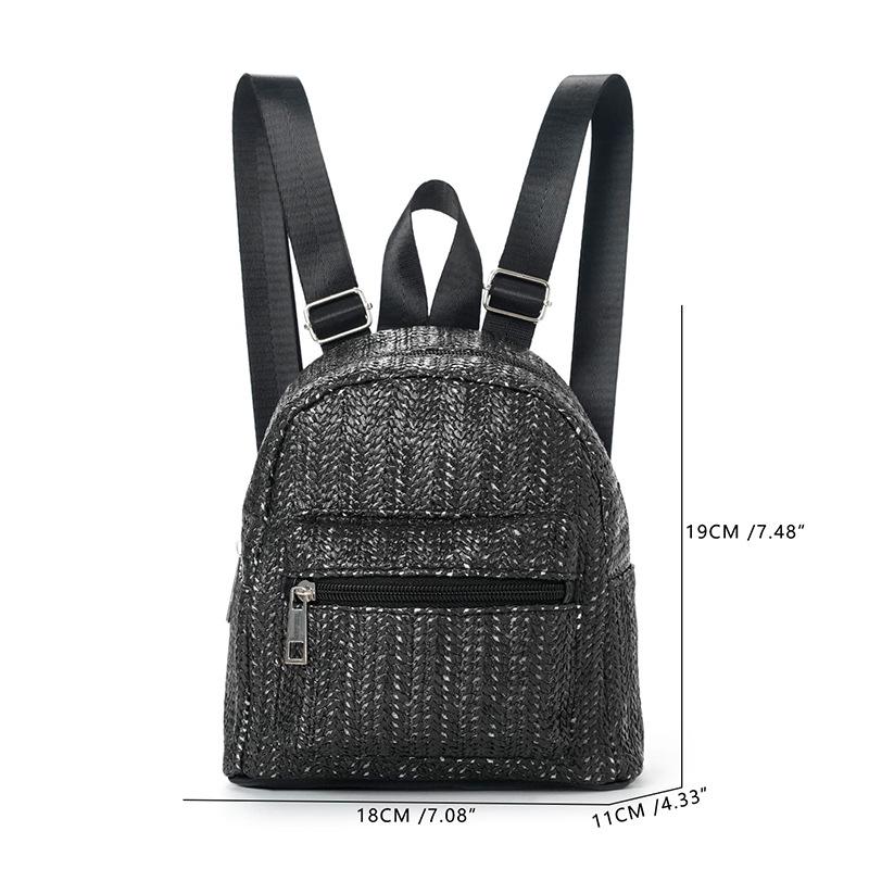 Women's Ethnic-Style Straw Backpack with Double Layer Zipper