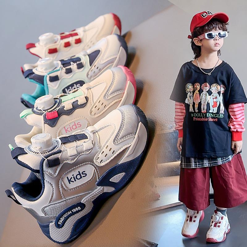 Children's sports shoes 2025 spring and autumn new girls casual shoes boys rotating button running shoes girls dad shoes