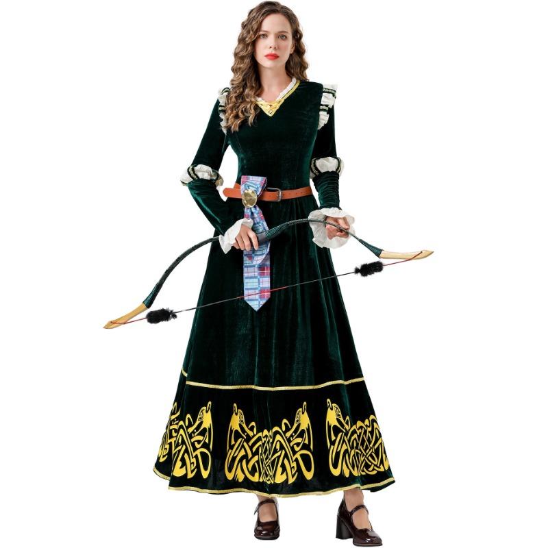 

Medieval court style, retro dark green dress, legend of bravery, Melinda cosplay Halloween costume S/M