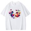 Two Colorful Butterflies Pattern Men Women Cotton TShirt Simple Unisex Tee Loose Large Size Top Women Clothing