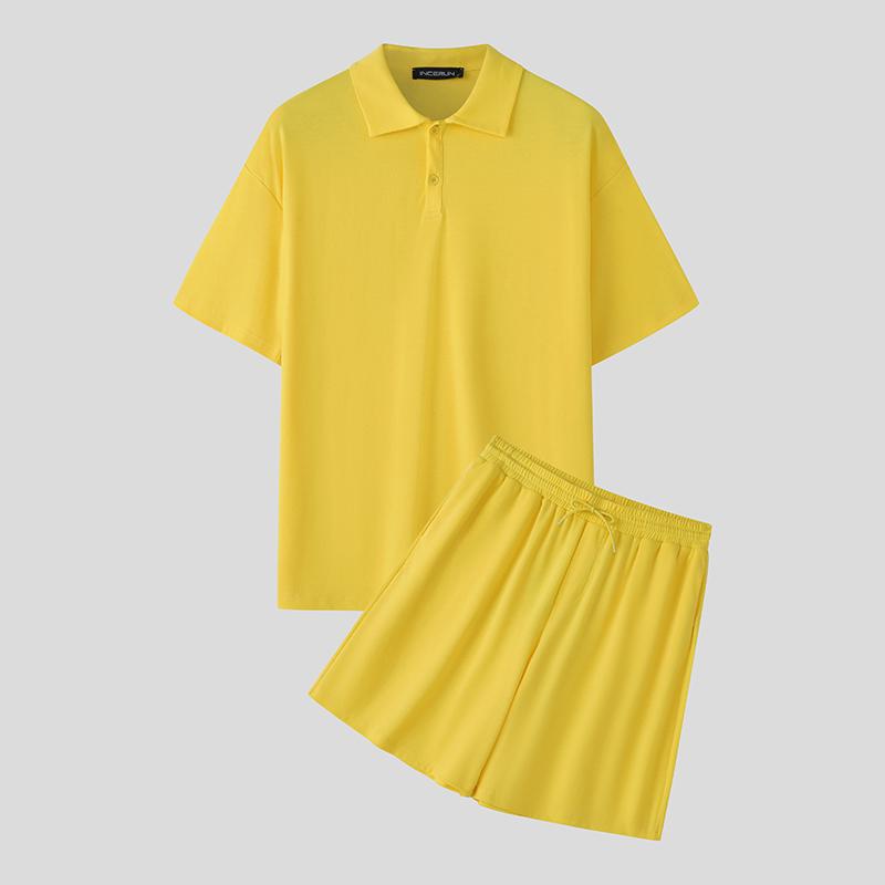 INCERUN 2PCS Men Summer Short Sleeve Tops Shorts Pants Casual Loose Outfits Sets