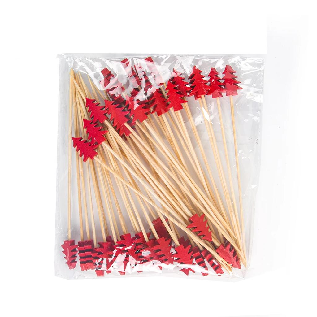 50 Stück Weihnachten Bambus Cocktailspieße Weihnachtsmann Schneeflocke Baum Getränk Obst Dessert Essen Zahnstocher Weihnachtsfeier Deko 2025