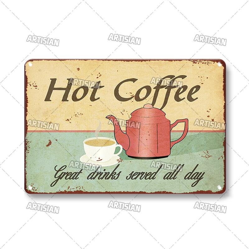 Vintage Coffee Metal Tin Sign Decorative Plate Retro Tea Time Metal Poster Home Bar Cafe Indutrial Decor Old Wall Metal Signs