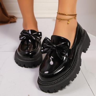 Mocasines de Plataforma con Lazo Estilo Preppy para Mujer Moda Suela Gruesa Zapatos de Cuero PU Mujer Talla Grande Punta Redonda Zapatos Lolita