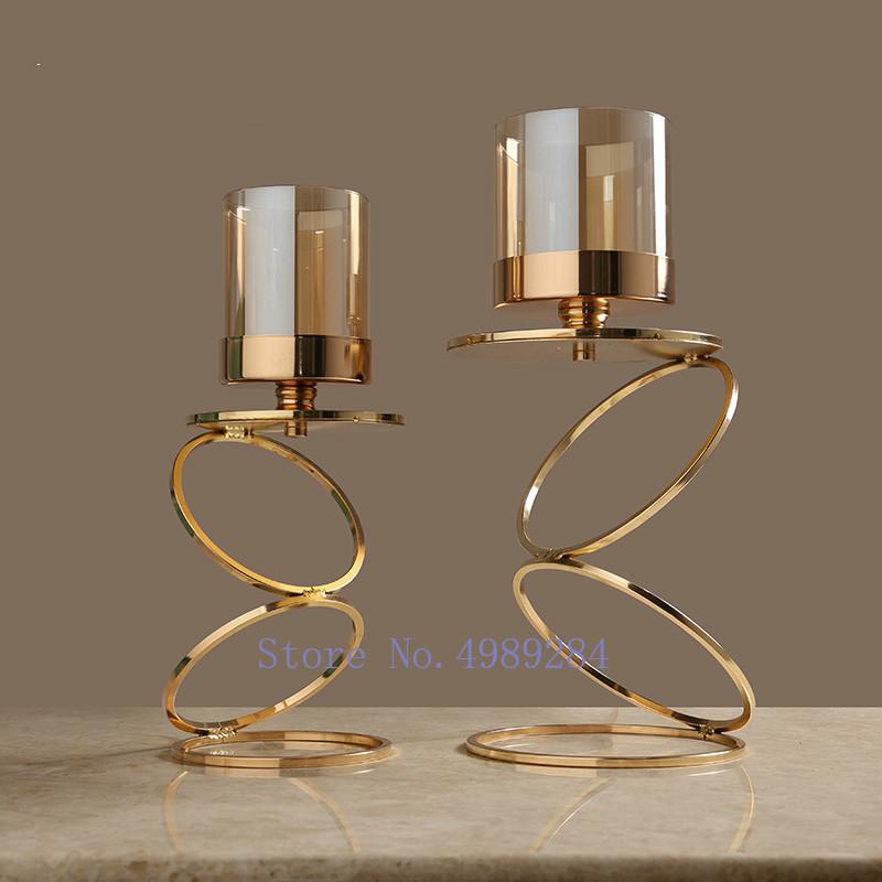 Nordic Creative Retro Gold Candlestick Decorative Ornaments Glass Candle Holders Modern Home Wedding Decoration Christmas