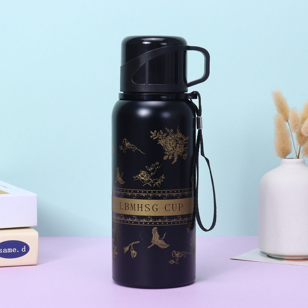 Double Layer Gardenia Thermo Bottle Large-capacity Sports Kettle Vacuum Thermos Cup  Daily Use