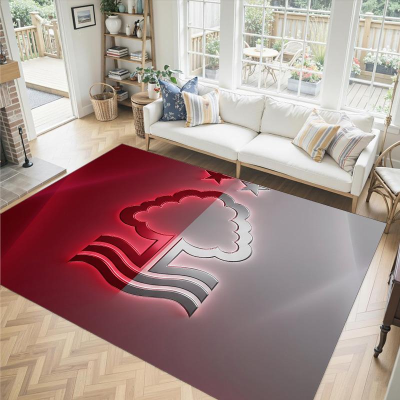 Nottingham Forest Fußball Design Kristall Samt Teppich Gemütlich Nicht?Rutschfester Teppich mit Aufdruck für Schlafzimmer Wohnzimmer Eingang