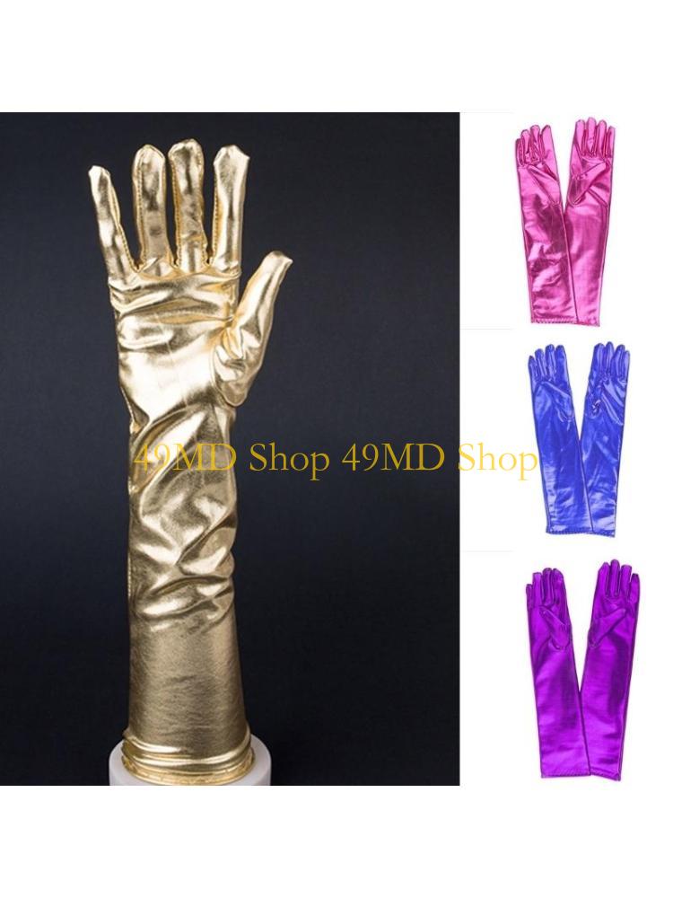 49MD Damen Kunstleder Metallische Handschuhe Glänzend Wetlook 17 Zoll Ellbogenlänge Lange Handschuhe für Abendkostüm Schönheitswettbewerb