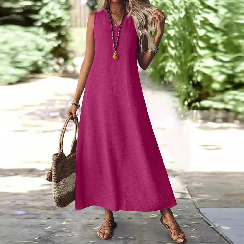 Summer Sleeveless Long V-Neck Elegant Dress Women's Fashion Ankle-Length Maxi Dress