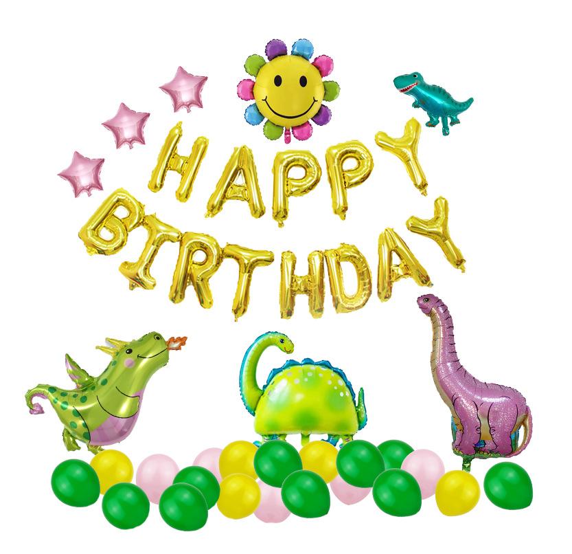 Dinosaur Theme Green Latex Balloon, Large Aluminum Film Dinosaur Balloon Birthday Set Rain Decoration