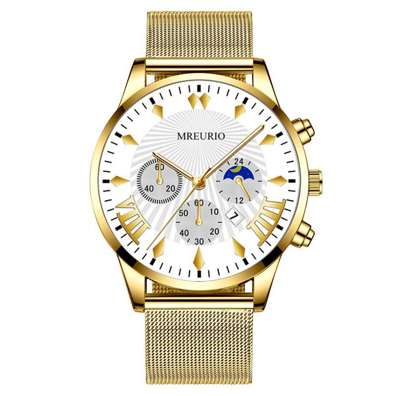 Popular fashion moon three-eye calendar men's watch men's watch Milan with mesh belt manufacturer spot