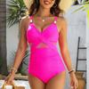 2025 New European and American Deep V Mesh Stitching Backless Sexy One-piece Women's Swimsuit