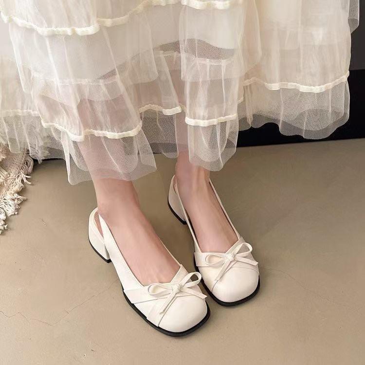 French Bow Thick Heel Bag Head Sandals Women's Summer 2025 New with Skirt Temperament Medium Heel High Heel Single Shoes