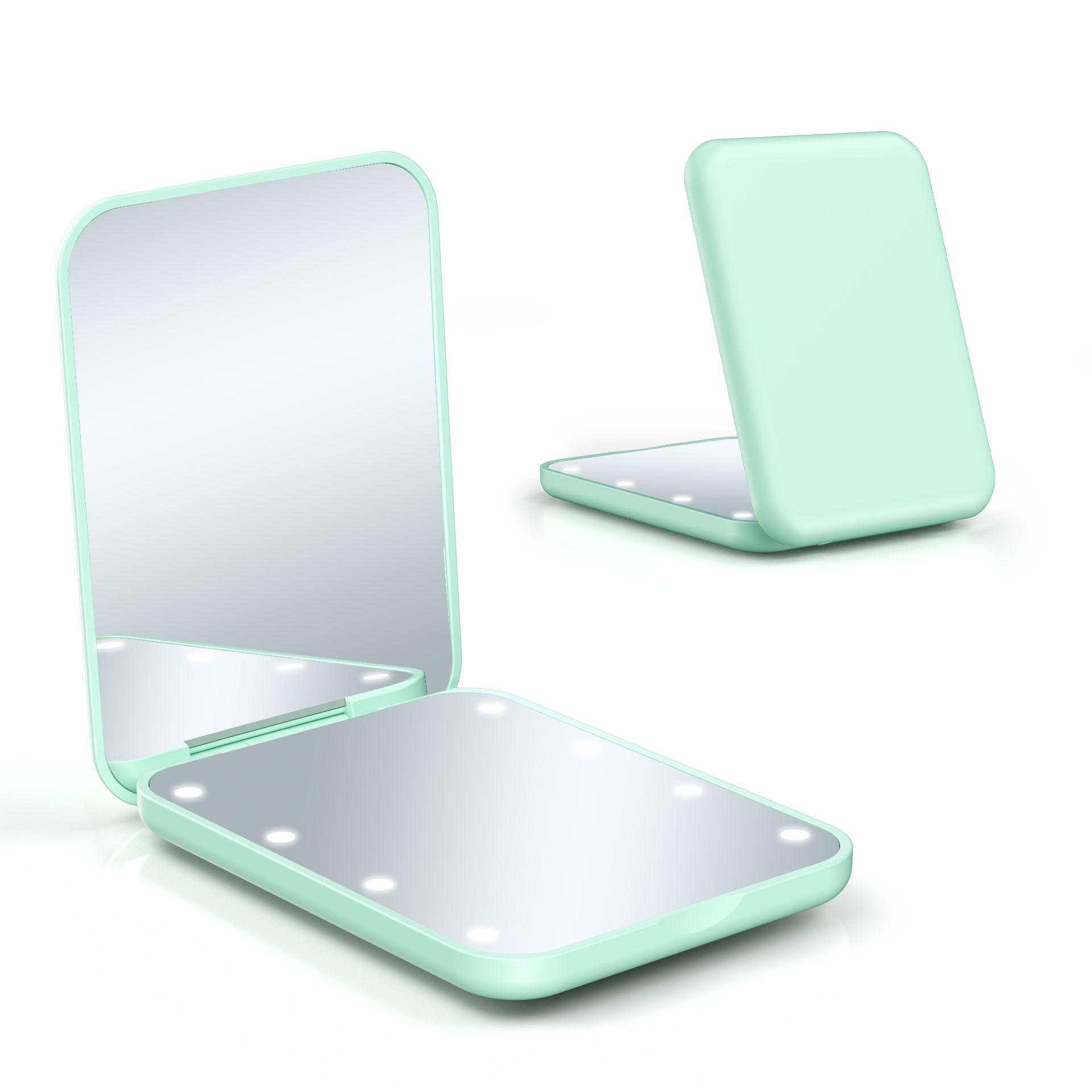 

Portable LED Lighted Makeup Mirror with 2x Magnification - Compact Folding, Handheld Design Folding Mirror 2X Magnification