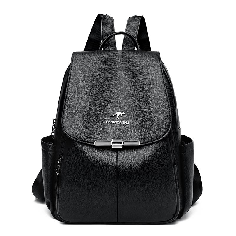 

Кожаный рюкзак Женский дорожный рюкзак большой вместимости чёрный