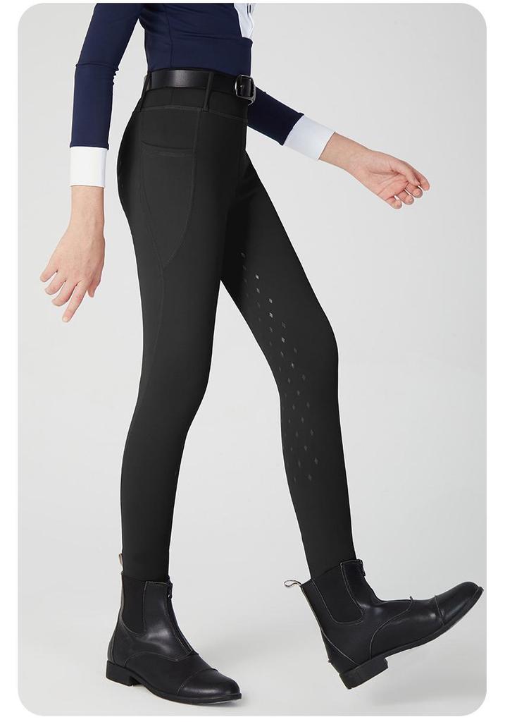 Unisex Children's Equestrian Pants with Full Seat Silicone Grip, Pockets & High Waist Elastic Design
