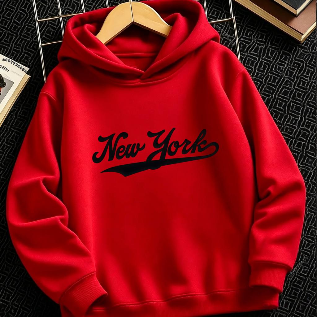 Vintage Letter New York Kids Hoodie Casual Loose Pullover Hooded Sweatshirt For Children