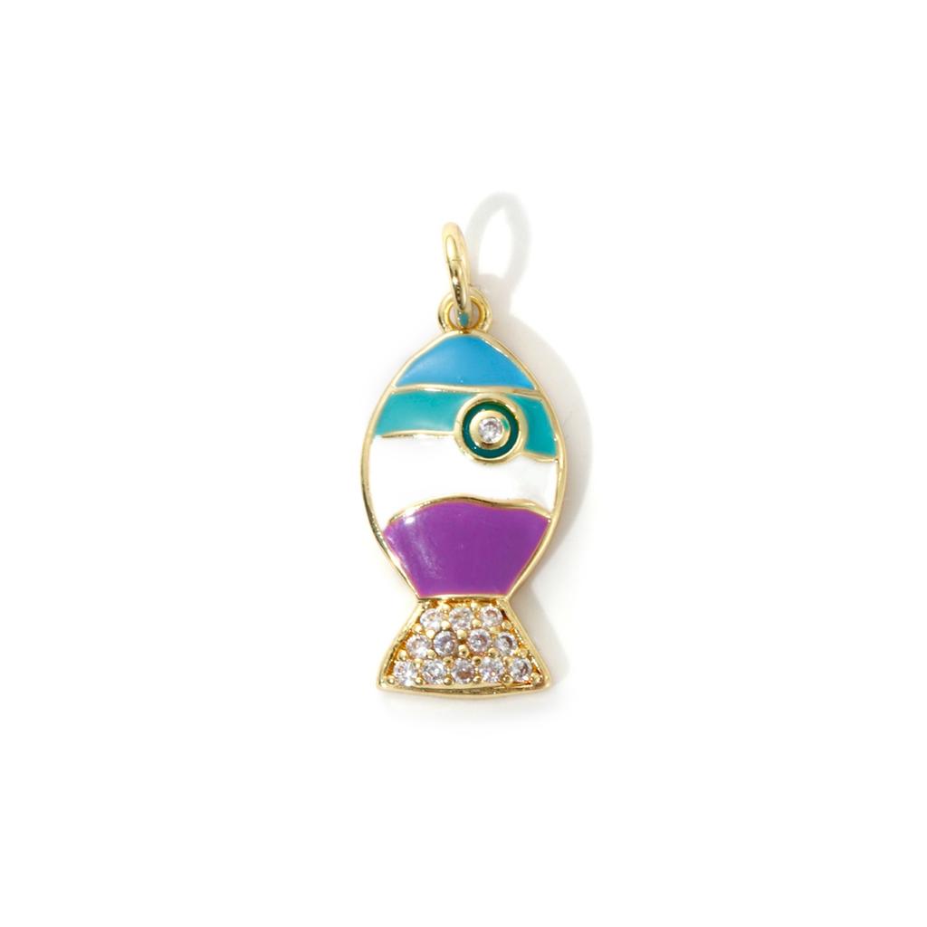 2 Piece Brass Ocean Jewelry Blue Charms 18K Real Gold Plated Enamel Fish Seahorse Dolphin Whale Conch Shell Pendant Necklace DIY