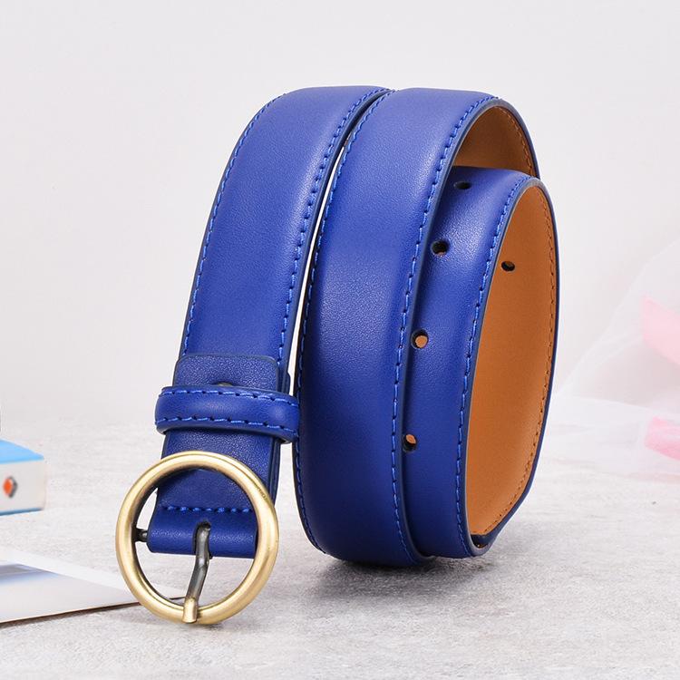 Ladies Belt Bronze Round Buckle Leather Belt Casual Decorative Belt Belt Belt синий
