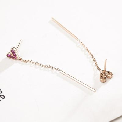 Exquisitos Pendientes de Borla Larga de Plata de Ley 925 con Deslumbrante Circonita de Corazón Rosa y Colgante de Barra Joyería para Niñas