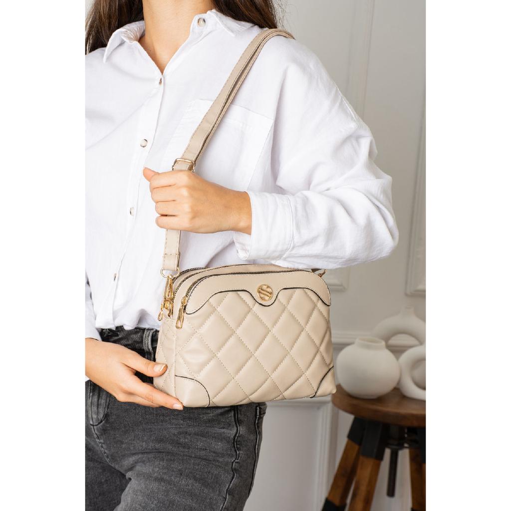 Verstellbare Schulter- und Umhängetasche für Damen mit Kreuzriemen und 4 Fächern