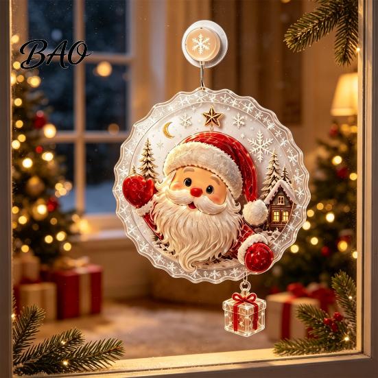 Santa Claus Window Light Christmas Suction Cup Light, Xmas Tree Glass Mirror Hanging Snowman Ornament, Holiday Party Acrylic Decor Soft Glow