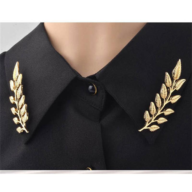 2pcs a pair Wheat Brooch Fashion Vintage Men Shirt Suit Collar Pins Golden Tree Leaf Brooches Clothing Accessories Jewelry Party Gifts