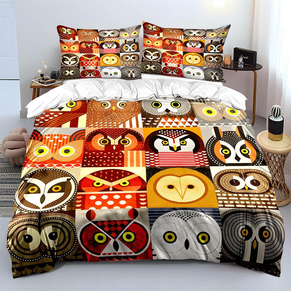 Colorful Geometric Owl Art Designs Print Soft Comfortable Duvet Cover Bedding Set Included 1*Duvet Cover  2*Pillowcases