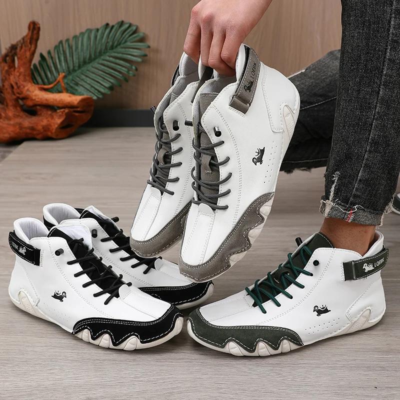 Men's White High Top Shoes New Luxury Waterproof Flat Shoes Lightweight  Comfortable Motorcycle Boots Sapatos Formais Masculinos