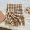 Scarf women's new Korean pink plaid tassel thickened warm college atmosphere shawl scarf