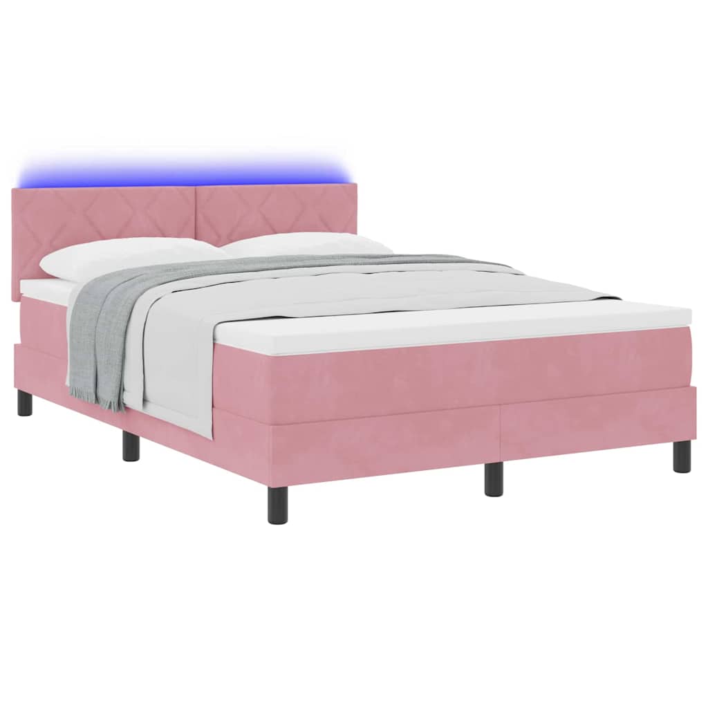 LED Box Spring Bed with LED Light Strips Pink 140 x 200 cm Velvet