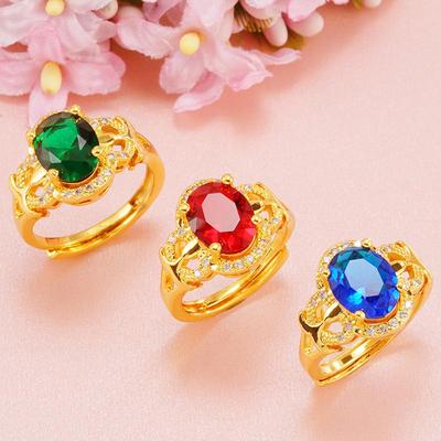 18k Gold-Plated Brass Women's Ring with Imitation Tourmaline and Zircon Crystals