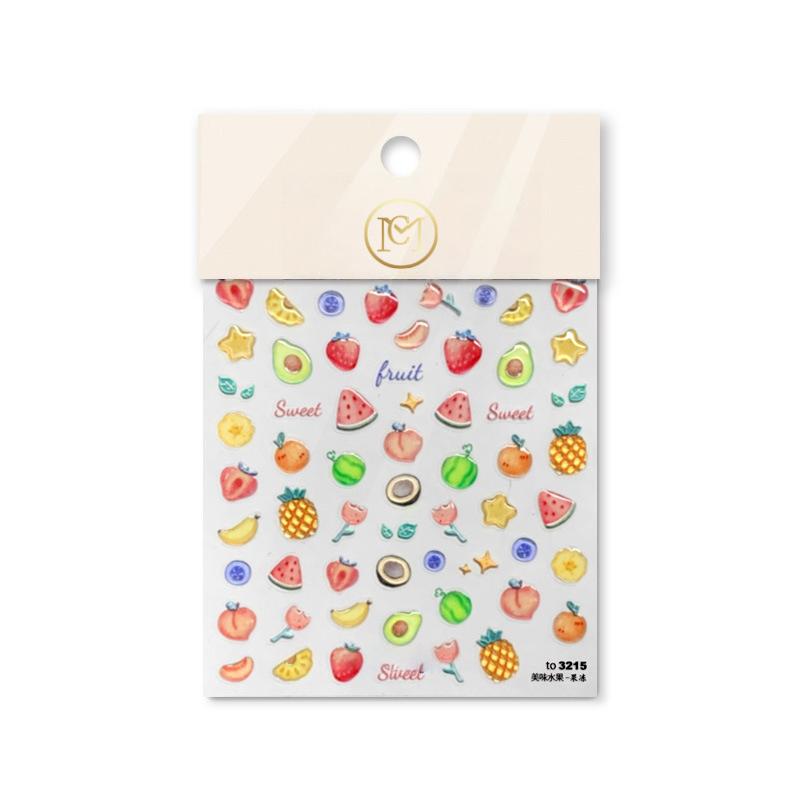 3D Jelly Nail Stickers Popular Japanese Cute Heart Fruit Design Self-Adhesive Waterproof Paper Accessories for DIY