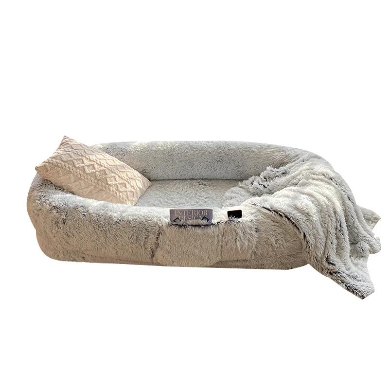 Human Dog Kennel Plush Round Pet Kennel Dog Bed Winter Warm Sponge Dog Pads Pet Supplies Pet Mattresses