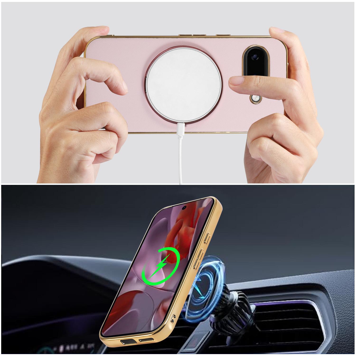 

For Google Pixel 9a Case Compatible with MagSafe Electroplating TPU+PC Kickstand Phone Back Cover Grey