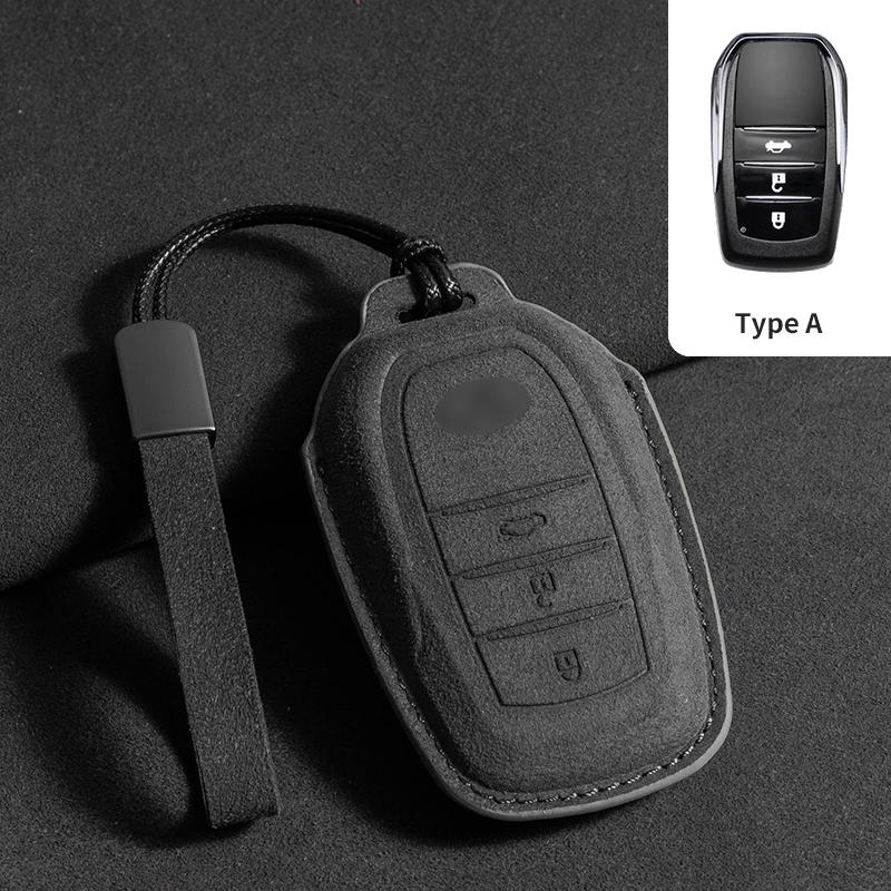 Leather Car Key Case for Toyota Prius Camry Corolla CHR C-HR RAV4 Land Cruiser 2/3 Button Keychain Suede Accessories
