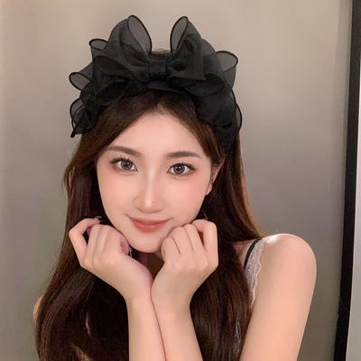 Korea Retro Black Mesh Big Bow Headband Hair Accessories Women