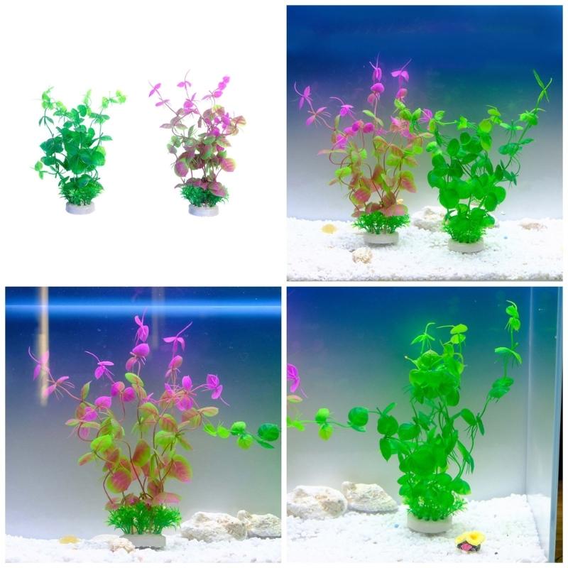 4PCS Realistic Plant Fishtanks Decoration Artificial Green Plant with Base for Home Use Aquariums Landscaping Accessories