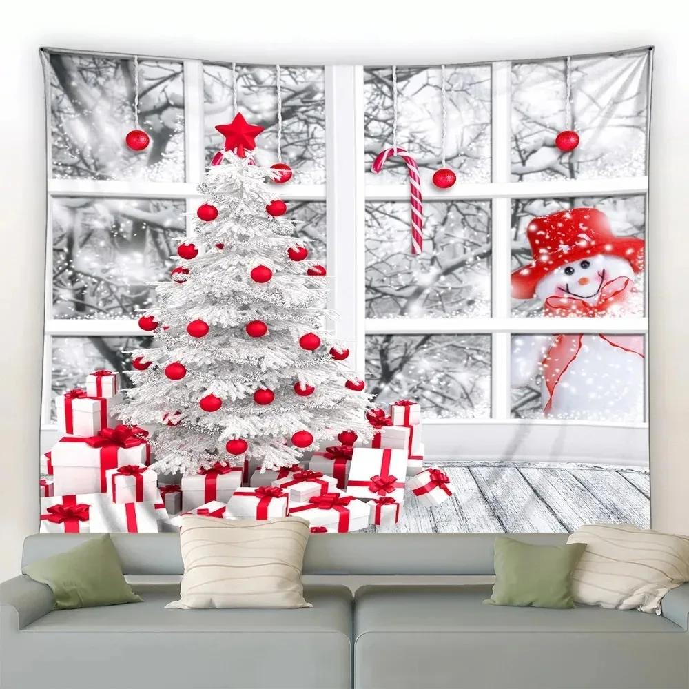 Weihnachtstag Party Dekoration Hintergrundtuch Weihnachtsbaum Schneemann Druck Wandteppich Wohnzimmer Zimmer Heimdekoration