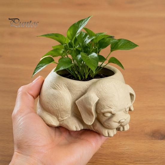Modern White Minimalist Planter Cute Puppy Planter, 3D Printed Decorative Plant Pot, Unique DIY Hand Painted Flower Pot Dog Shaped for Succulents Home