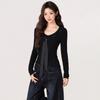 Women's Autumn and Winter Black Long-sleeved Sweater Polka-dot Tie Decoration Slim Fit T-shirt