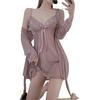 Sexy female summer with chest pad, lace suspender, nightdress, perspective split-ended outer robe set