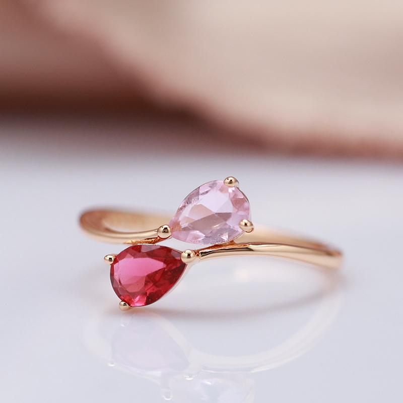 Kienl New Red With Pink Natural Zircon Rings For Women  Rose Gold Simple Slim Romantic Fashion Jewelry Gift For Girl Friend