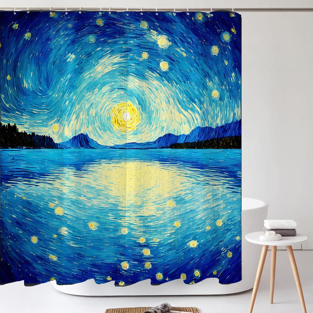Watercolor Blue Starry Sky Shower Curtain Polyester Fabric Bath Curtain for Bathroom Curtain Decor Shower Curtains Cortina Ducha